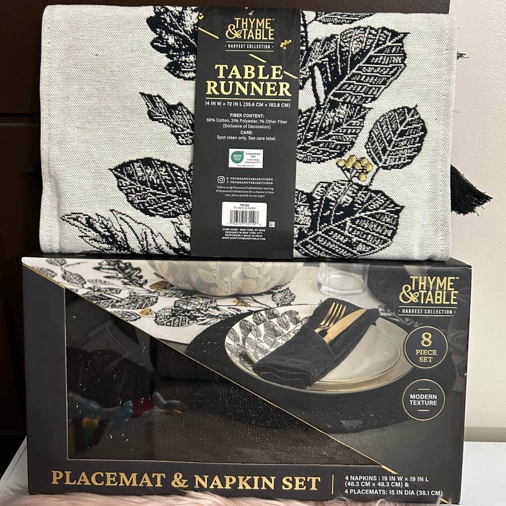 Thyme & Table fall 8-Piece Set, 4 Napkins & 4 Round Placemats & 72" Table Runner